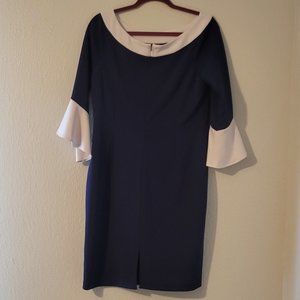 ILE NEW YORK WOMENS NAVY AND WHITE 3/4 SLEEVE DRESS